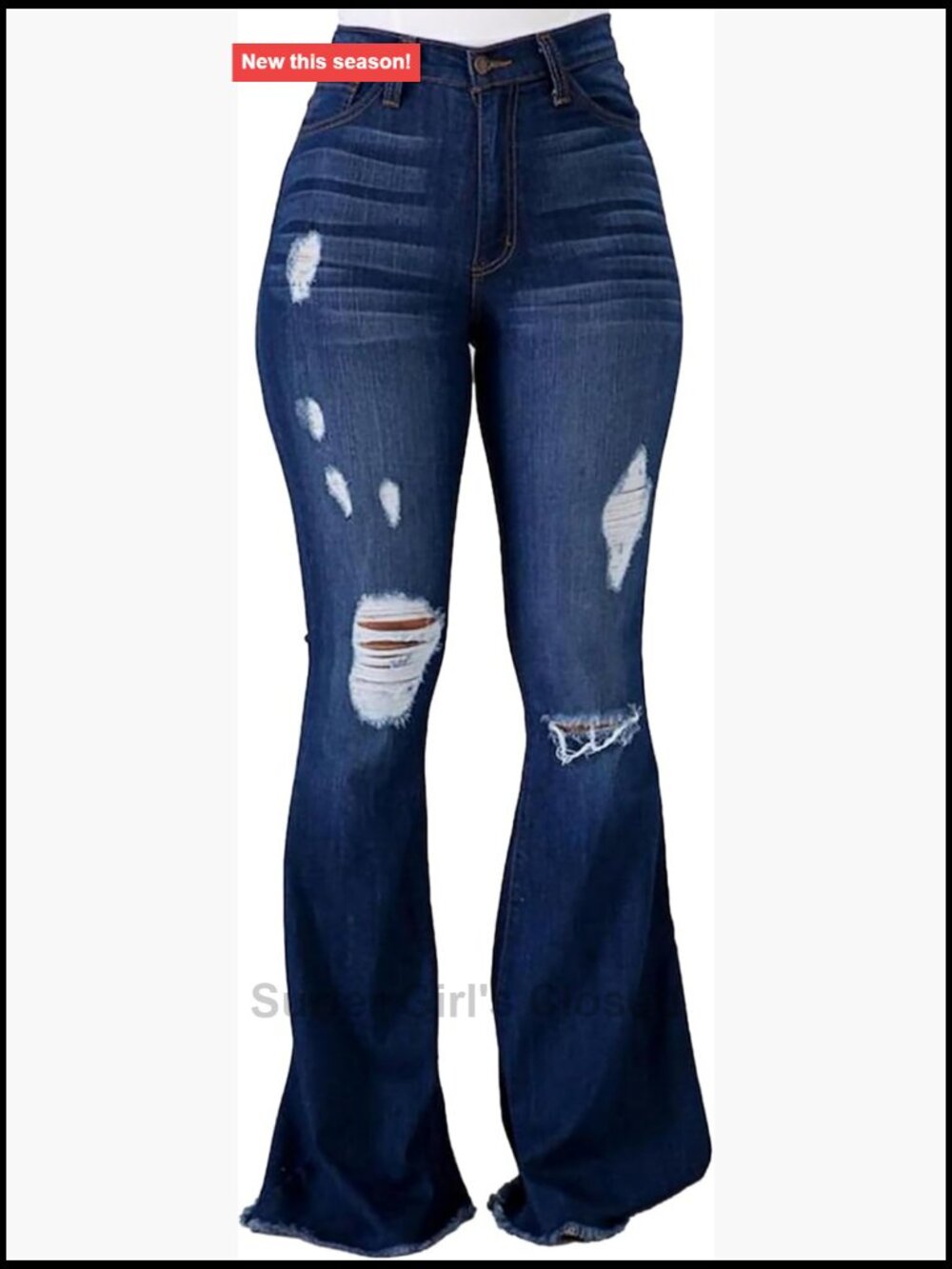 Vintage High Waist Flare Bell Bottom Jeans Ripped Wide Leg 90s Denim Pants